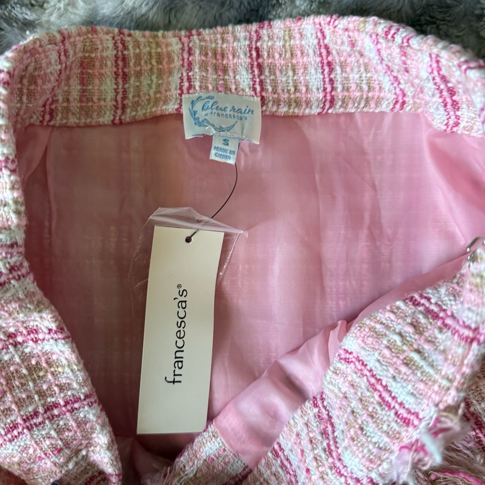 Francesca's Collections Pink and White Tweed Skirt Valentine’s Day - Picture 4 of 5